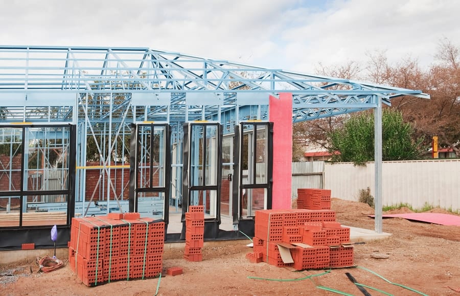 The frame of a house being built