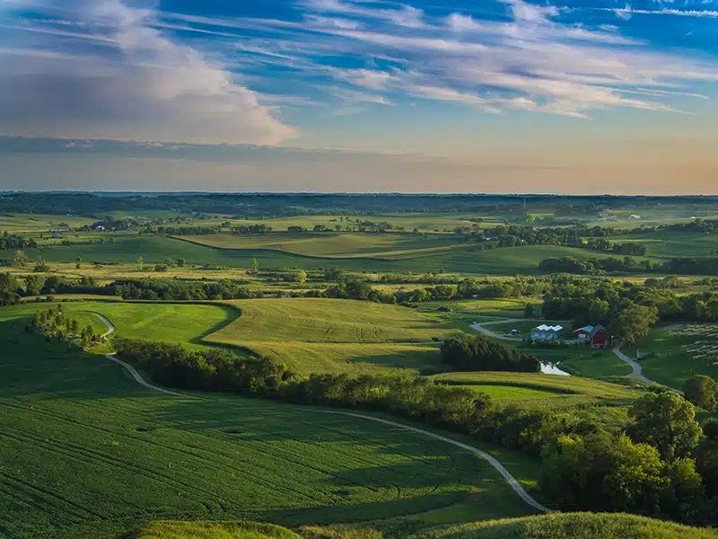 Birds eye view of grassy hills